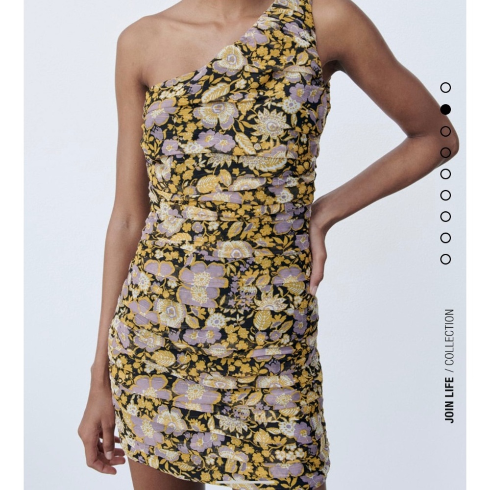 Zara Printed Dress with Draping - One shoulder mini dress - floral - size Small